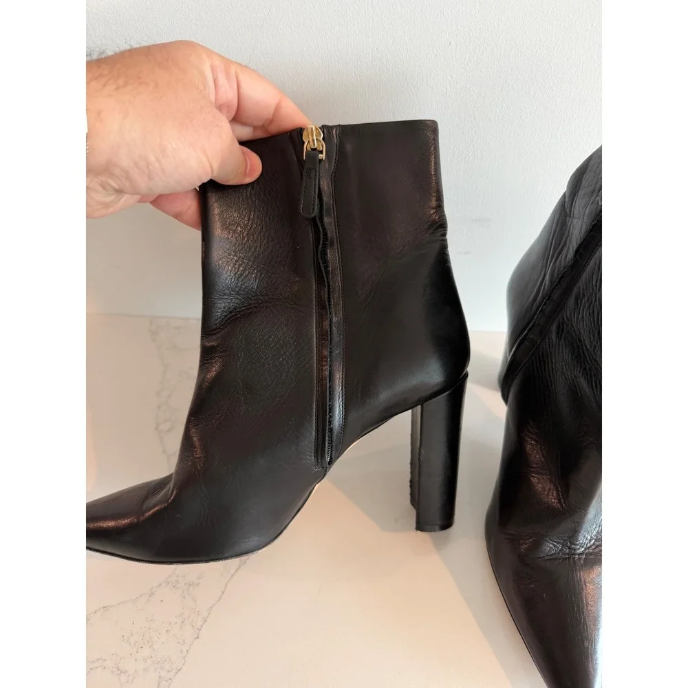 Tory Burch Penelope Leather Pointed Toe Block Heel Ankle Boots Size 10 Italy
